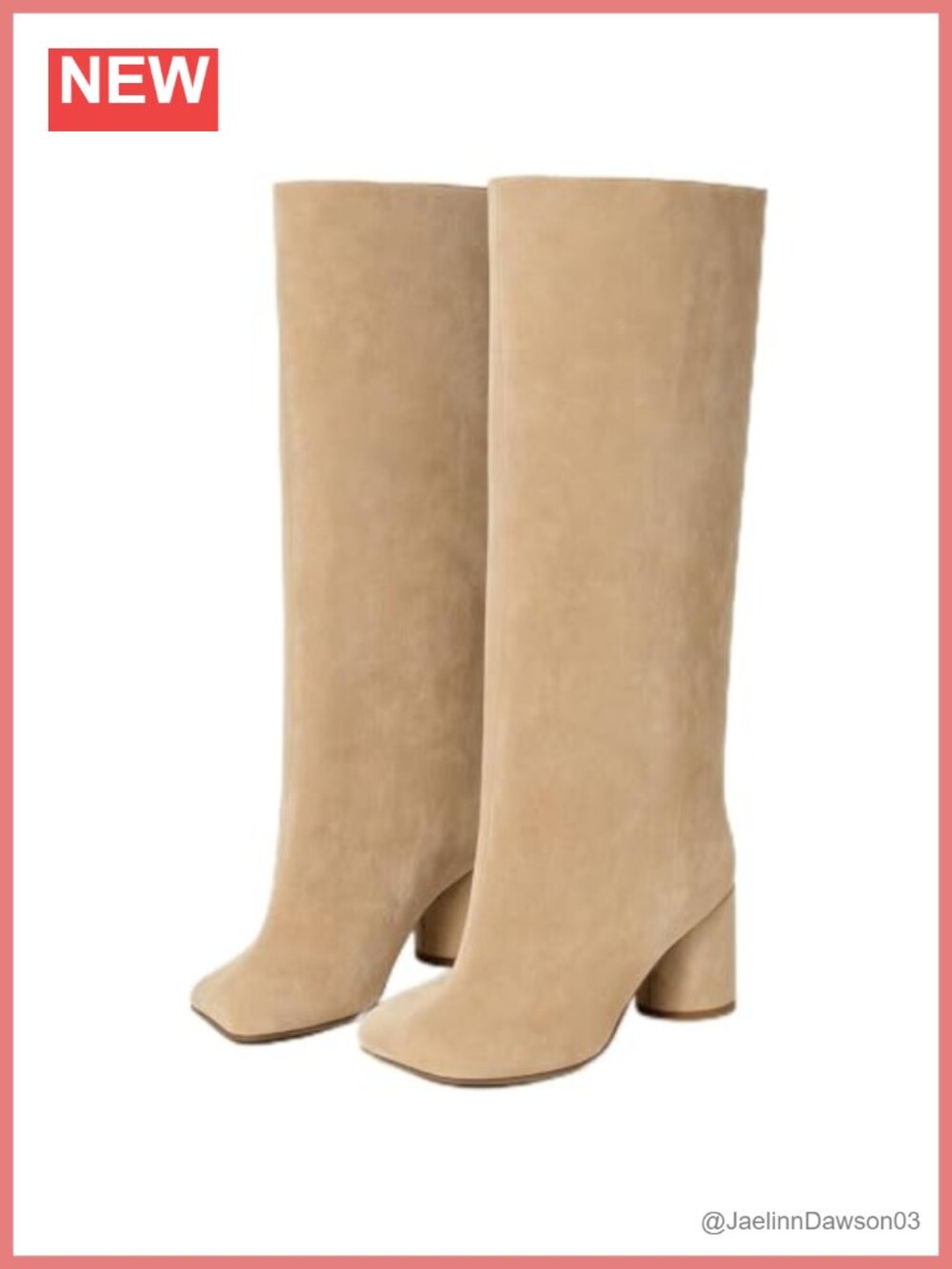 Wide Calf Suede Knee High Boots Square Toe Chunky Block Heel Pull On